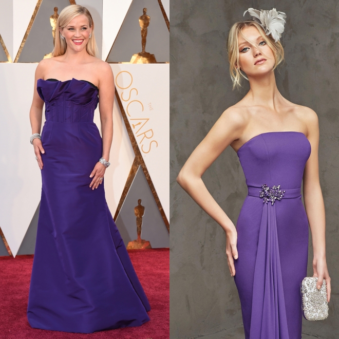 Vestidos para invitadas en morado: Pronovias y Reese Witherspoon