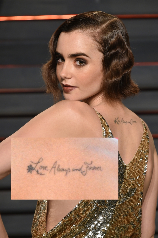 Tatuajes en la espalda: la frase de amor de Lily Collins
