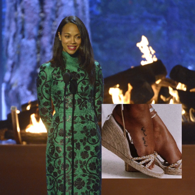 Tatuajes en el empeine: la frase árabe de Zoe Saldana