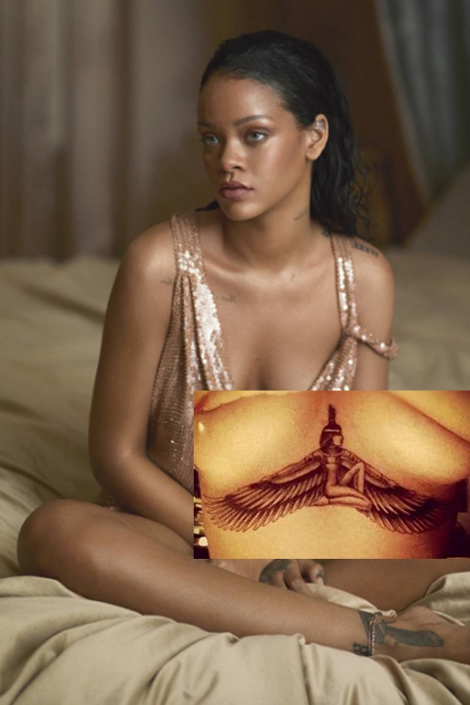 Tatuajes en las costillas: la diosa Isis de Rihanna