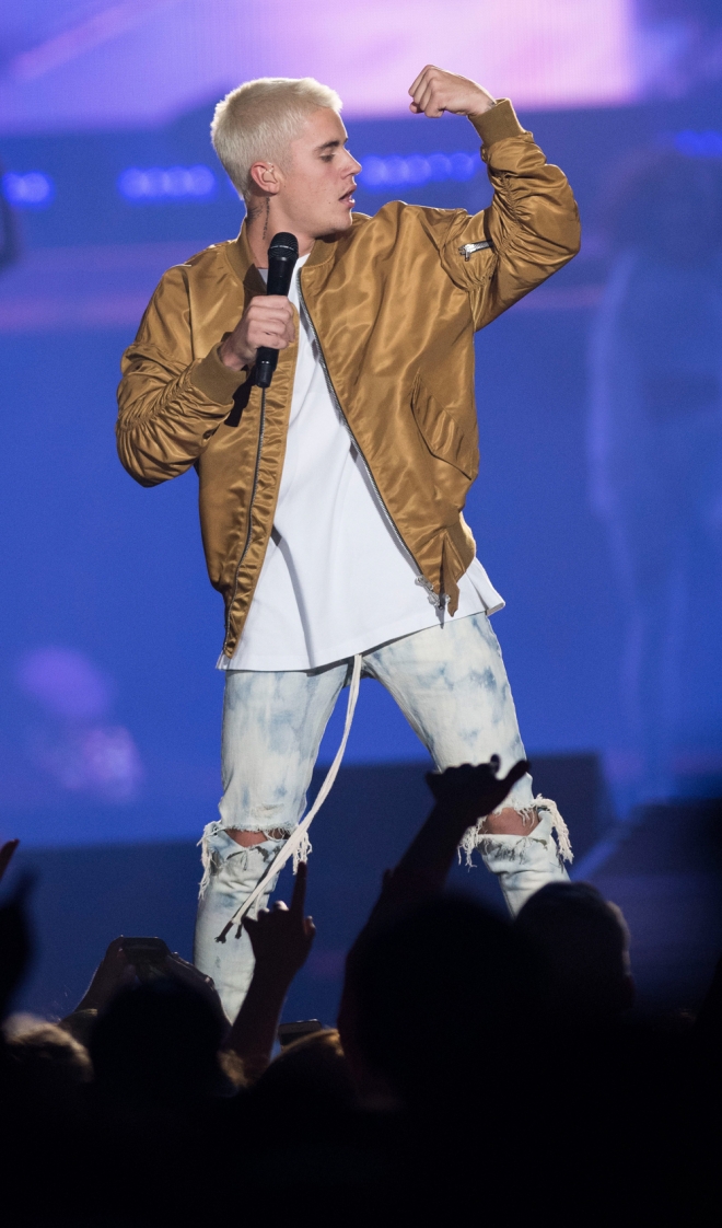 Justin Bieber durante la gira de su disco Purpose