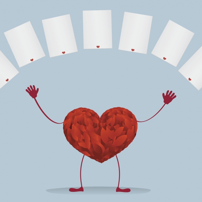 Corazones en las tarjetas de San Valentín