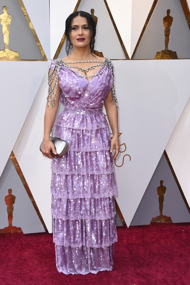 Salma Hayek no acertó en los Oscars 2018