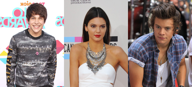 Kendall Jenner entre Austin Mahone y Harry Styles. Kendall Jenner entre Austin Mahone y Harry Styles.