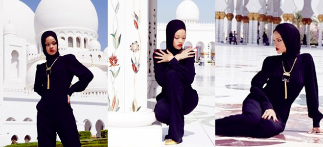 Las fotos más polémicas de la cantante Rihanna en una mezquita de Abu Dhabi. Las fotos más polémicas de la cantante Rihanna en una mezquita de Abu Dhabi.