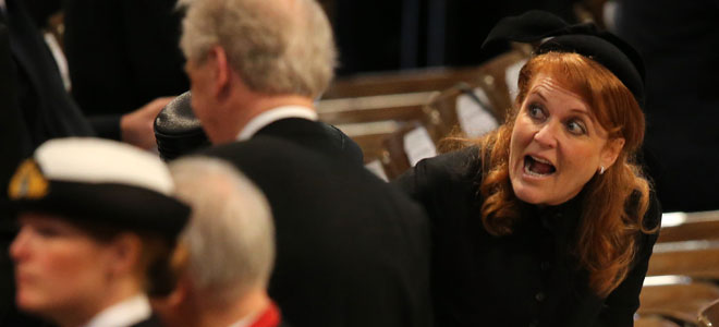 Sarah Ferguson, en el funeral de Margaret Thathcher.