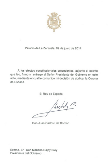 carta de renuncia del rey juan carlos carta de renuncia del rey juan carlos