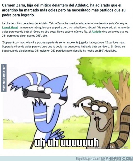 Meme de la crítica de la hija de Zarra al record de Messi