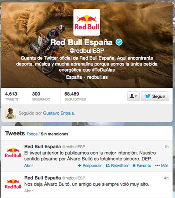 Twitter de Red Bull por la muerte de Álvaro Bultó