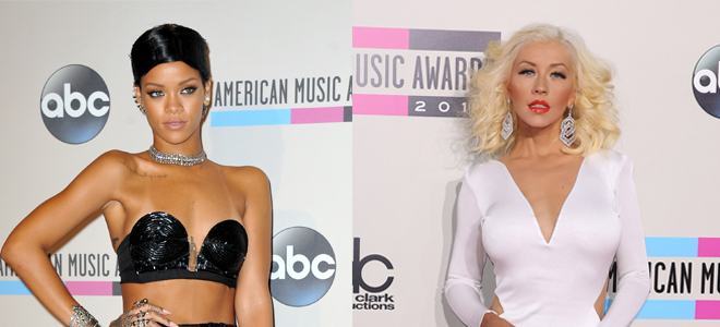 Rihanna y Christina Aguilera, duelo de divas en los Latin Billboard 2014. Rihanna y Christina Aguilera, duelo de divas en los Latin Billboard 2014.