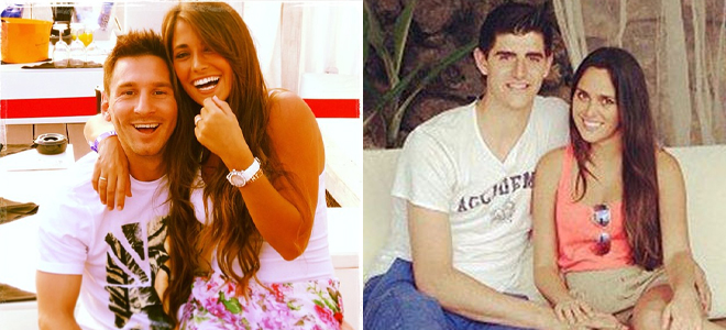 Messi y Courtois, con sus respectivas novias. Messi y Courtois, con sus respectivas novias.