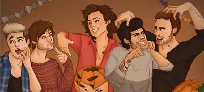 Una caricatura de One Direction preparando Halloween. Una caricatura de One Direction preparando Halloween.