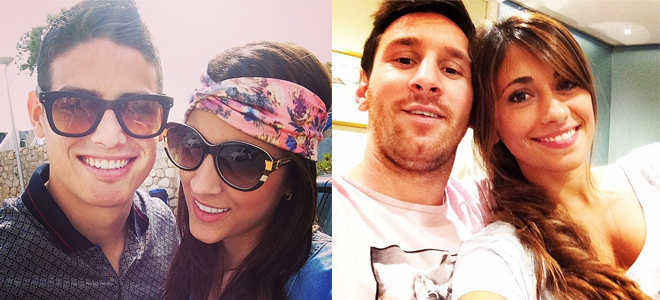 James Rodríguez y Leo Messi, con sus respectivas parejas. James Rodríguez y Leo Messi, con sus respectivas parejas.