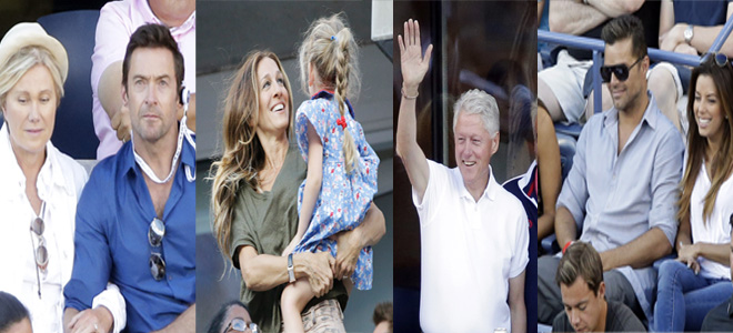Hugh Jackman, Sarah Jessica Parker, Bill Clinton y Ricky Martin en la final del US Open 2013  Hugh Jackman, Sarah Jessica Parker, Bill Clinton y Ricky Martin en la final del US Open 2013