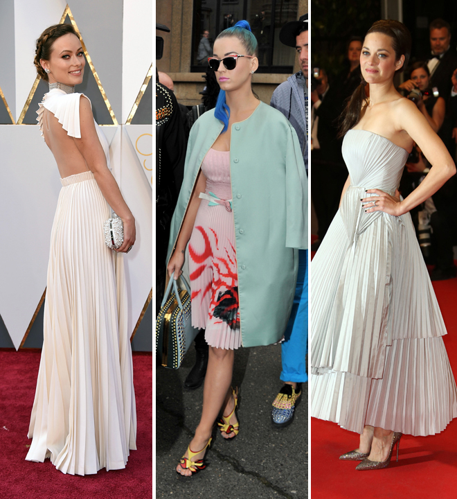 Olivia Wilde, Katy Perry y Marion Cotillard con vestidos plisados