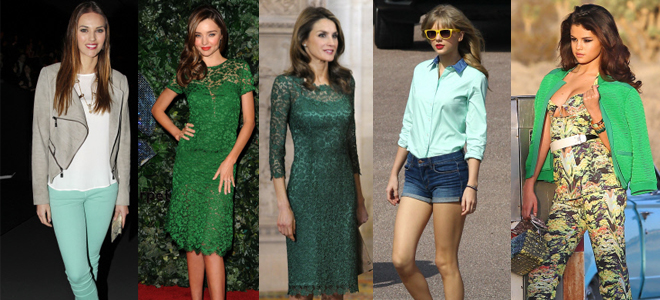 Celebrities de verde Helen Lindes, Miranda Kerr, Letizia Ortiz, Taylor Swift y Selena Gomez de verde