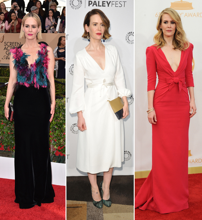 Sarah Paulson, radiante con vestidos con escote en V