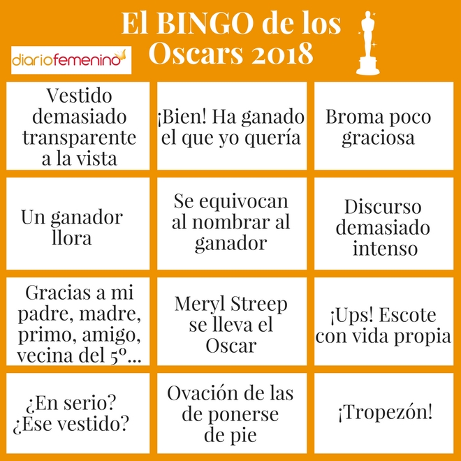 Bingo para los Oscars 2018 Bingo para los Oscars 2018